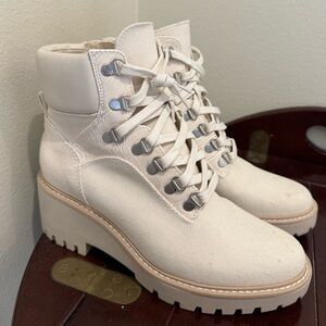Dolce Vita Cream Lace-Up Ankle Boots